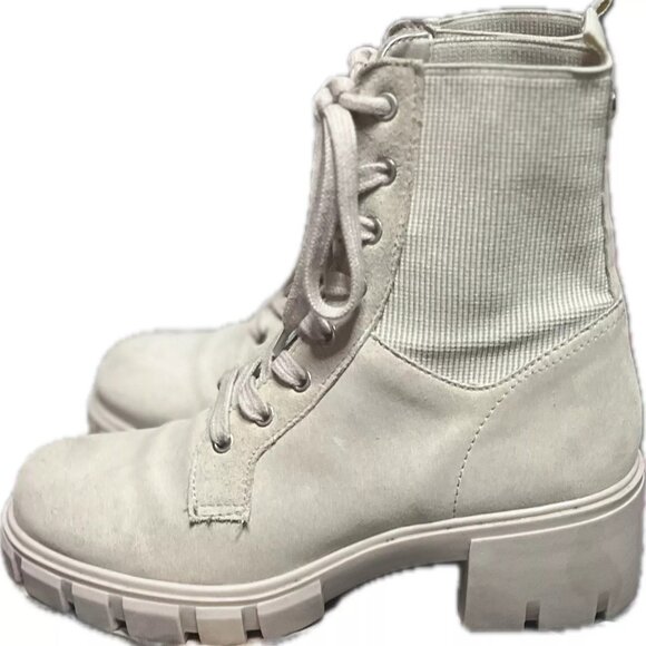 Steve Madden Zanet Boots/Shoes Women's Size 8.5 Sand Suede Leather Lugg Lace Up - Picture 1 of 5
